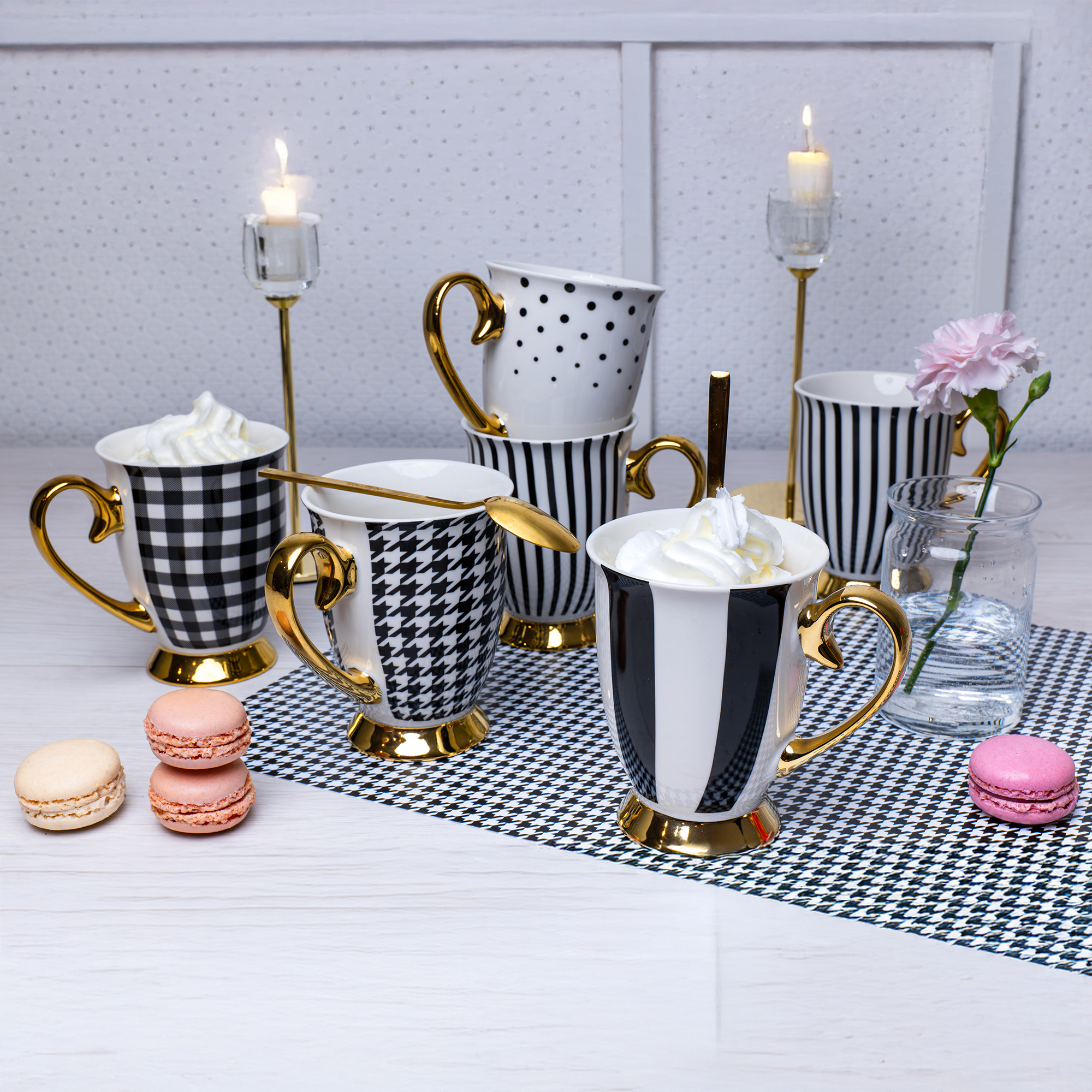 Kubek porcelanowy do kawy Diana Gold 300 ml kratka AMBITION 19997 - obrazek 2